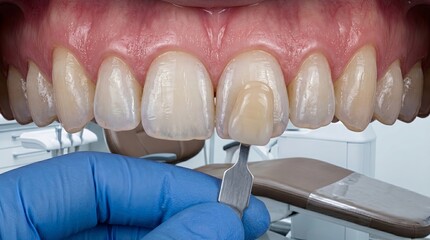 Obraz premium Sterile medical setting displaying meticulous craftsmanship in dental veneer aesthetic upgrades