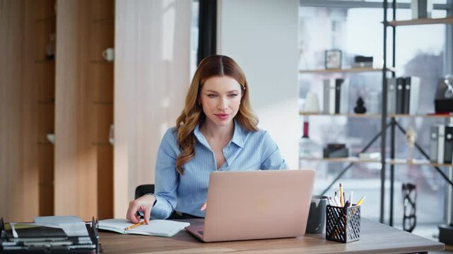 Successful manager working corporate workplace closeup. Confident businesswoman