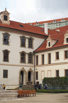 east europe trip scen or landscape, Waldstein palace garden (Valdstejnska Zahrada) and building of the Senate of Czech Republic in Prague. Prague, Czech Republic (Wallenstein Palace)