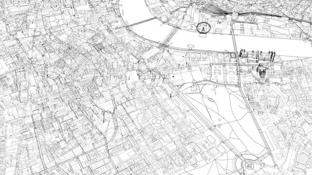 3D looped animation of city - London England