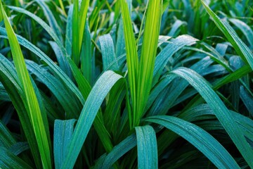 Fototapeta premium 日当たりの良い野原に高い刃を持つ緑の草