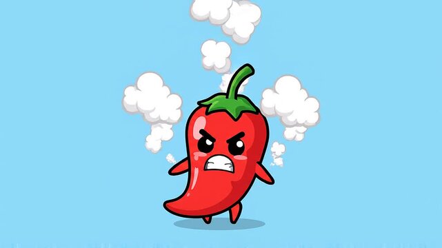 Animated Red Chili Pepper Character Expressing Anger and Frustration in a Cartoon Style.
