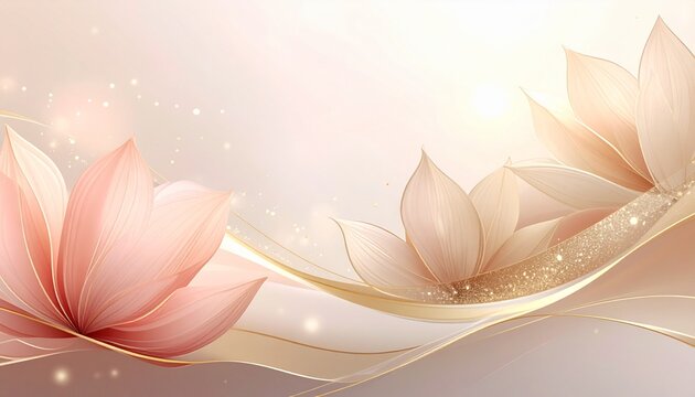 Soft pink lotus petals floating on water with golden sunlight glow
