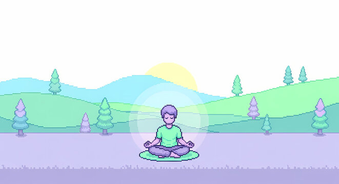 Person meditating in lotus position.