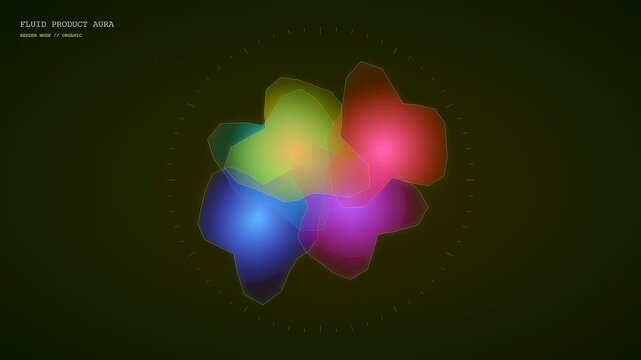 A futuristic augmented retail interface featuring fluid polychromatic geometries that morph and shimmer across a deep void to visualize ethereal product attributes and luxury data