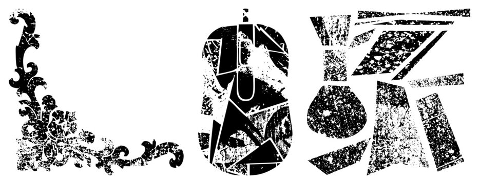 Rugged computer mouse with fragmented design, distressed vector graphic, pixel grit aesthetic, digital decay art, broken silhouette cutout.