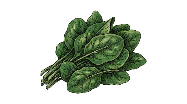 A bunch of fresh spinach leaves on transparent background