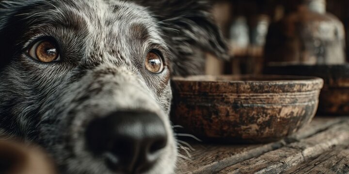 Cute Dog Eating Food from a Bowl