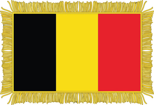 Belgium flag with golden fringe and KMD logo