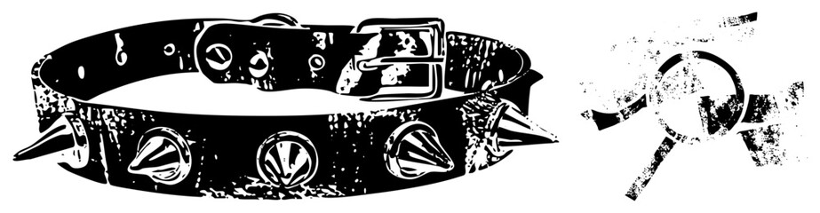 Fototapeta premium Edgy goth dog collar featuring sharp and rivets, alternative pet accessory for rebellious styles, punk aesthetic harness or band merch. Isolated, cutout, rgba