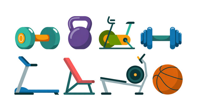 Flat exercise equipment set illustration