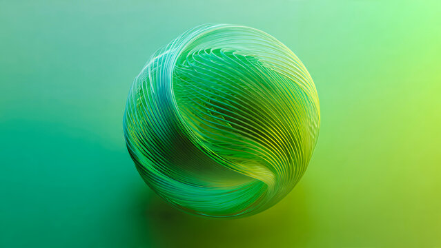 Circular flowing lines envelop a minimalist sphere, representing the global cycle of sustainability. Soft green hues and subtle gradients.