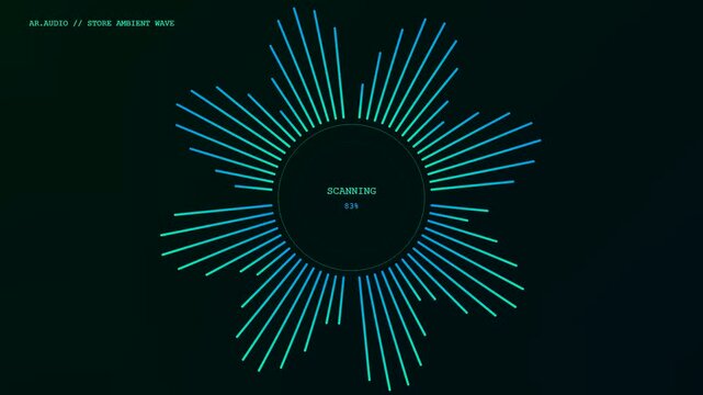 An intricate Augmented Retail Interface visualizes sonic data through a pulsating cyan radial waveform that progresses steadily across a deep obsidian void for futuristic displays