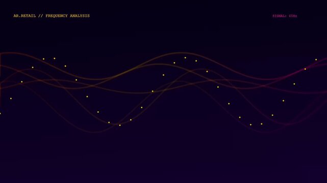 An intricate augmented retail interface displaying fluid frequency analysis waveforms that oscillate across a deep void representing futuristic data telemetry for commercial intelligence systems