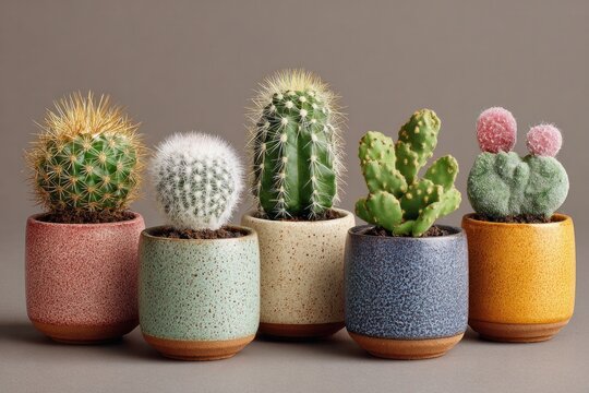 Charming Cactus Collection in Vibrant Pots