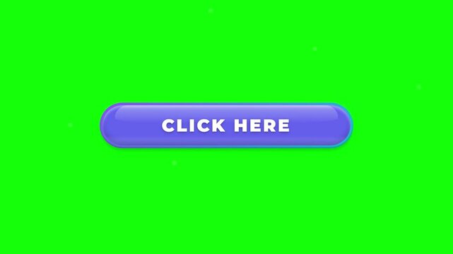 Animated Purple Click Here Button on a Green Screen Background for Video Editing.
