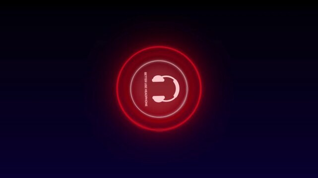 A vibrant and dynamic music visualization featuring a stylized headphone icon at the center. The icon is surrounded by concentric, pulsating circular rings that emit a bright red neon glow.