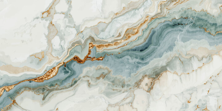 Blue water surface and white background with a rough stone texture and marble design on an old cracked concrete wall material
