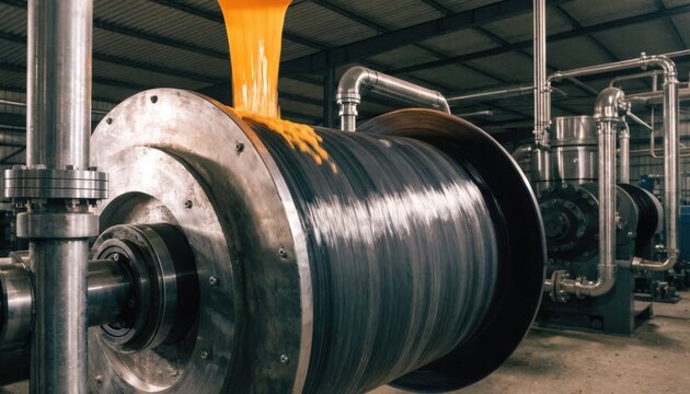 Rotomolding technique in action as heated plastic seamlessly forms a robust seed hopper captured in a medium shot highlighting the rotating mold and molten material.