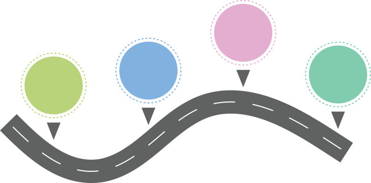 Curved road infographic with location markers illustration.