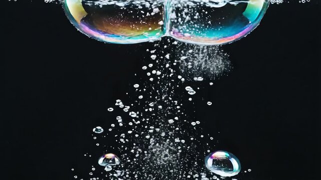 Macro Shot of Bubbles Forming and Rising in Dark Water.