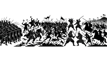 Obraz premium Epic Samurai vs Viking Battle Silhouette, Historical Combat Art