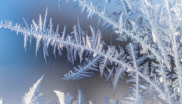 Intricate ice crystals forming delicate patterns on a cold window.