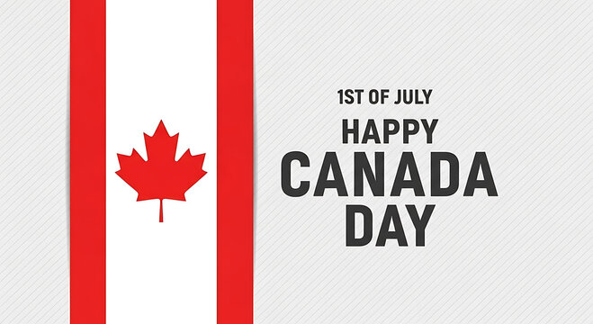 Canadian flag with happy canada day text and date 1st of july maple leaf