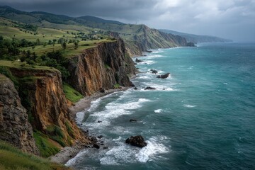 Fototapeta premium Stormy Cliffs Over Turquoise Ocean