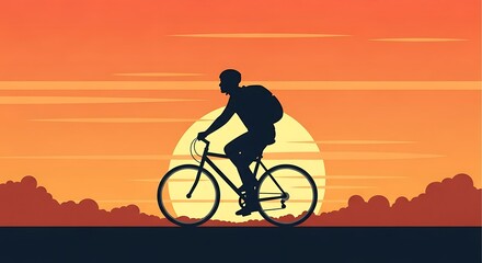 Fototapeta premium Cyclist silhouette riding a bike at sunset