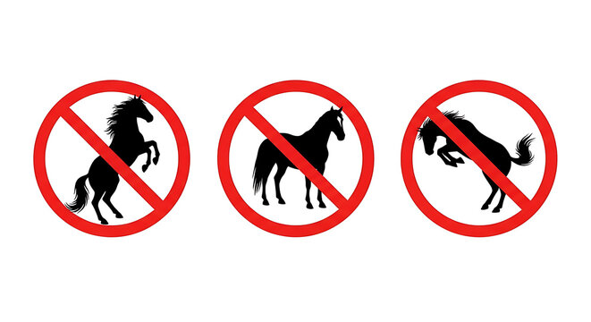 Three no horse signs with red circle and line on white background