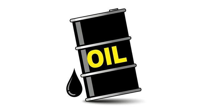 Black oil barrel with yellow oil text and drop isolated on white background