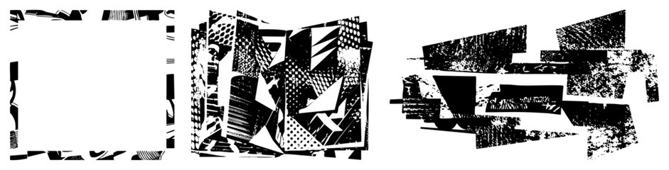 Obraz premium Grunge style vector collage featuring irregular polygons, deconstructed forms, and textured ideal for edgy design, urban art, or experimental layouts.