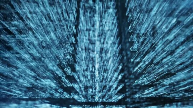 A dynamic abstract blue digital data stream or matrix effect, suggesting technology and information flow.