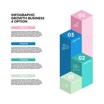 Business development growth infographic with 4 building sections for business presentations or reports. 4 step infographic. Vector editable.