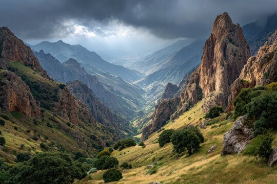 Dramatic Mountain Landscape with Rolling Clouds