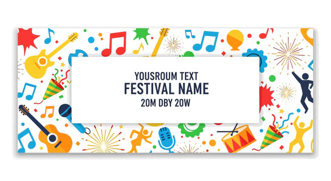 Festive Banner with Musical Instruments, Confetti, and Dancing Figures