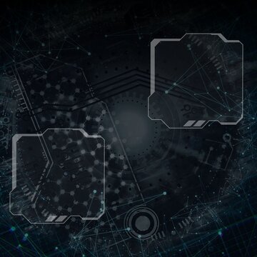 Dark Technology Interface Background with HUD Elements and Data Overlay
