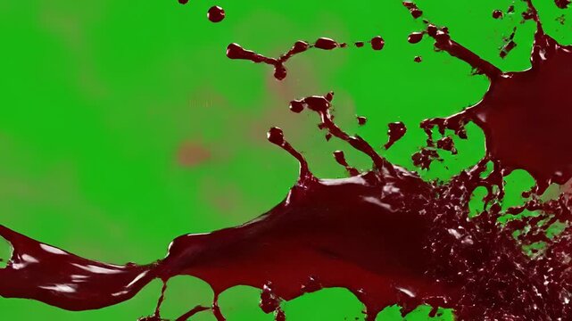 Blood Splatter Effect on Green Screen Chroma Key Background.