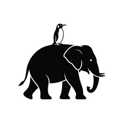 An elephant carrying a penguin on its back a whimsical silhouette © jasminartist