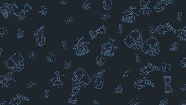 Dark background filled with numerous small blue icons, ideal for websites, technologyrelated designs, or social media graphics needing a modern touch.