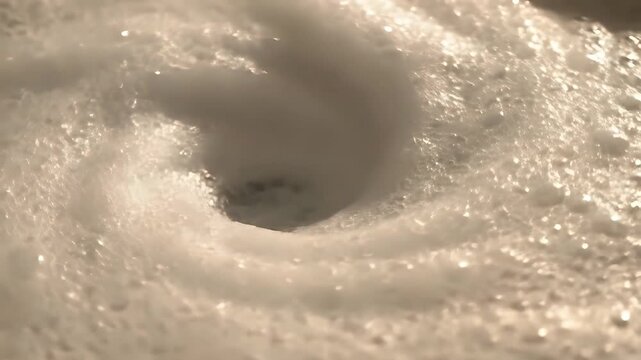 Closeup of a swirling vortex of creamy white liquid with subtle pink undertones creating a mesmerizing abstract pattern.