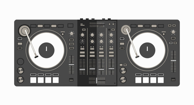 DJ Controller with Turntables and Controls.