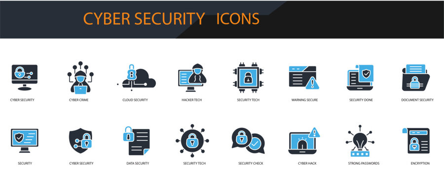 security tech icons minimalist flat style design, security tech Vector illustration on white background
