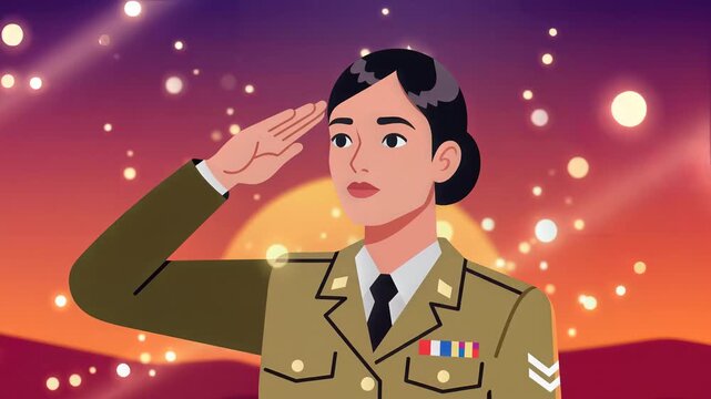 Kargil Vijay Diwas Female Soldier Saluting at Sunset Illustration