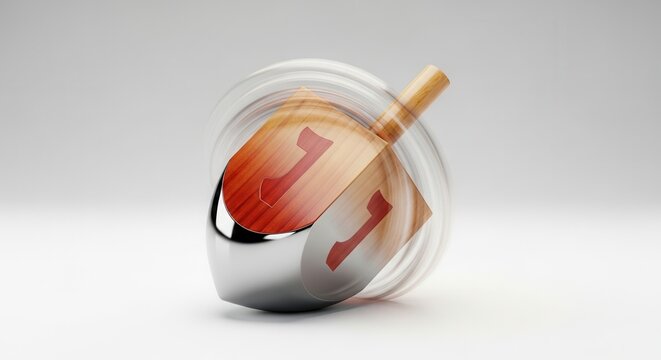 Spinning wooden dreidel with metallic base blurred in motion celebrating cultural heritage