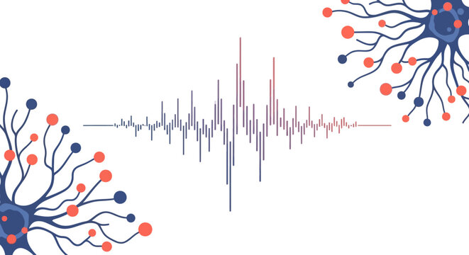 Abstract visualization of sound waves connected to digital neural networks. EPS Editable. Vector Illustrations.