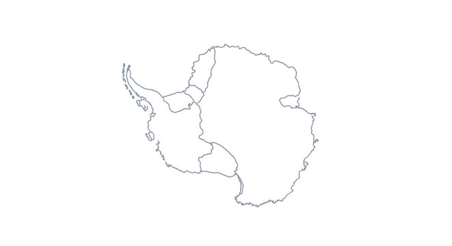 Antarctica outline map with internal divisions, white background