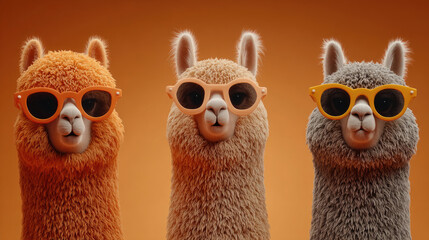 Obraz premium Three Cool Llamas Sporting Stylish Sunglasses in a Row.