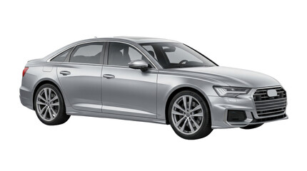 Obraz premium A sleek silver audi sedan parked on a white background, showcasing its modern design.